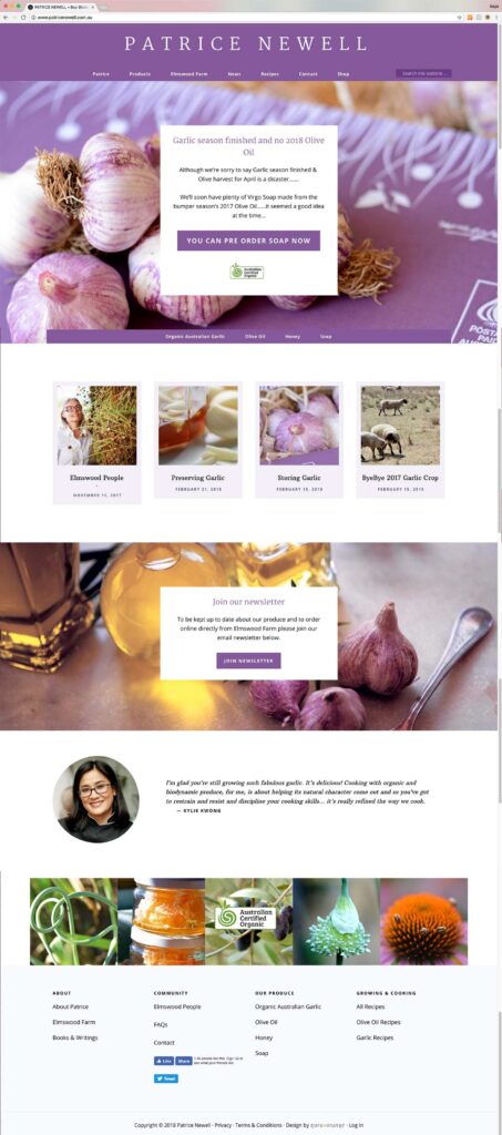 Patrice Newell garlic shop home page 2016